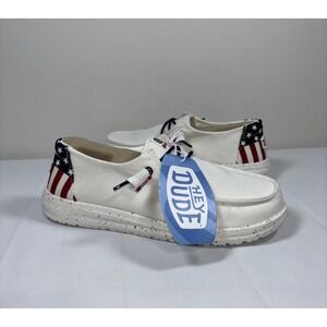 Hey Dude Wendy Womens 8 Americana Off White Slip-On Shoes Comfort Versatile
